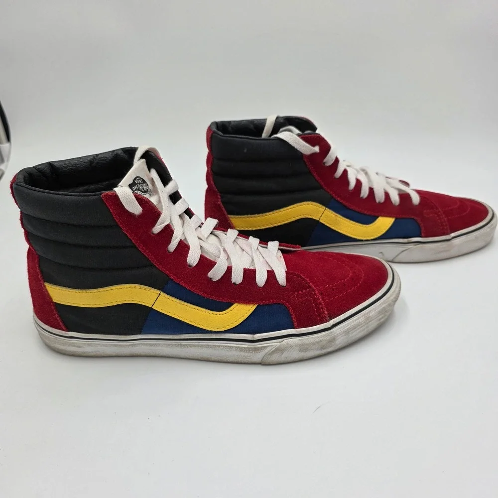 Vans‎ Sk8 Hi High Top Skate Shoes Red Blue Yellow Black Men's Size 10